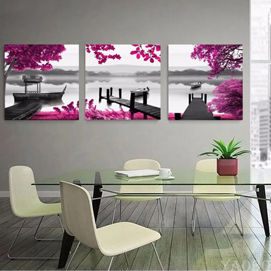 

DIY Diamond Painting Landscape Lake 5D Full Square Drill Diamond Embroidery 3pcs/set Cross Stitch Mosaic painting Rhinestone