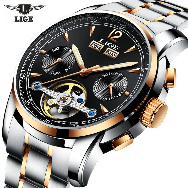 Relogio Masculino Мужские часы Роскошные Лидирующий бренд LIGE Tourbillon механические Спортивные часы мужские модные деловые мужские автоматические часы