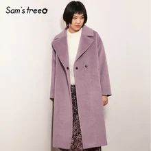 Samstree/фиолетовые однотонные женские шерстяные пальто в минималистическом стиле с широкой талией осень зима женская верхняя одежда на пуговицах