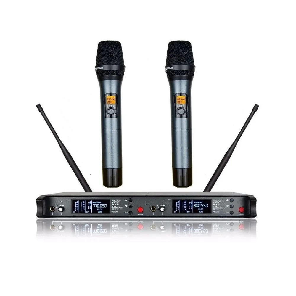 Bolymic профессиональный беспроводной микрофон UHF Настоящее разнообразие Двойные каналы беспроводной караоке микрофон системы для школы церковный театр