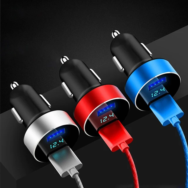 Mini Dual USB Car Charger with LED Display Voltage Detection for Vw