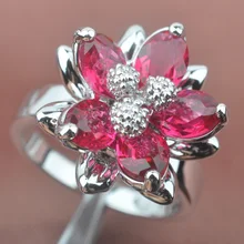 Цветок Дизайн красный камень штампованные Серебро 925 для Для женщин jewelry Кольца Размеры 6 7 8 9 sa015