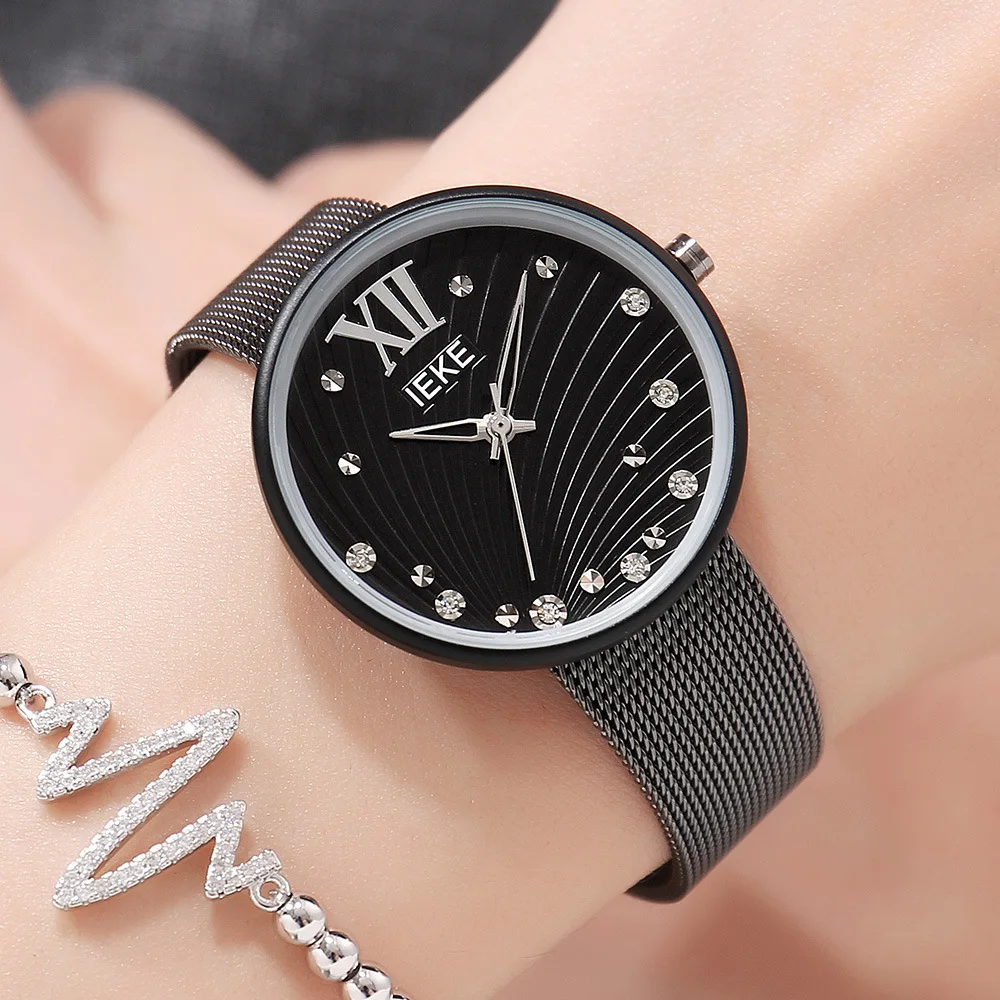 

women's wristwatches stainless steel diamond woman watch IEKE brand women watches quartz waterproof ladies clocks black gold