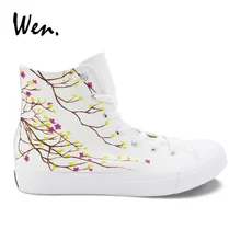 Вэнь дизайн; обувь для влюбленных; фиолетовая Роза, цветок ручная роспись обувь для девочек и мальчиков; белые высокие парусиновые кроссовки на шнуровке с Повседневное обувь на плоской подошве
