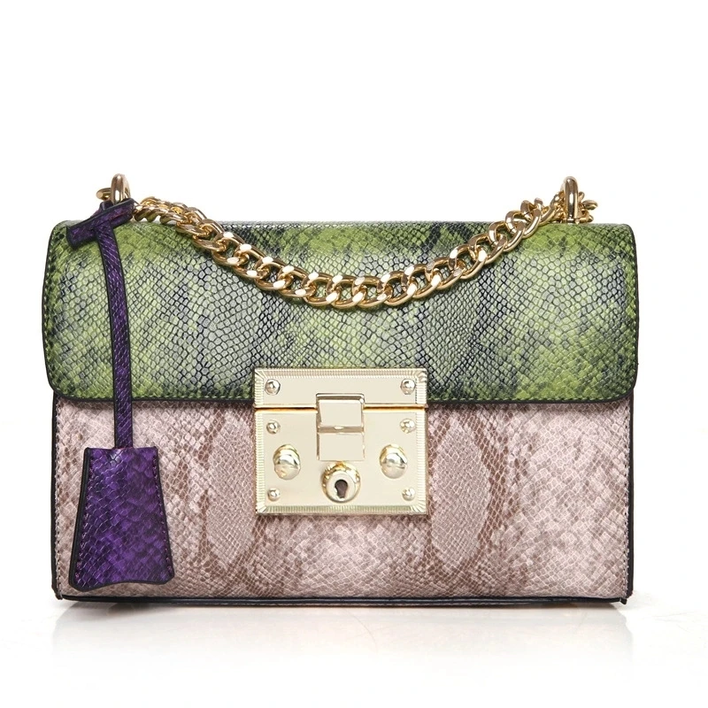 Роскошные женские сумки, дизайнерские сумки через плечо из змеиной кожи для женщин, известные бренды, сумка-мессенджер, женская сумка - Цвет: Green