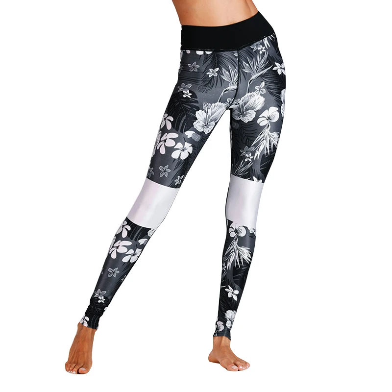 

NORMOV Fashion Print Fitness Leggings Women High Waist Workout Legging Solid Color Patchwork Knitted Pants Slim Skinny Leggings