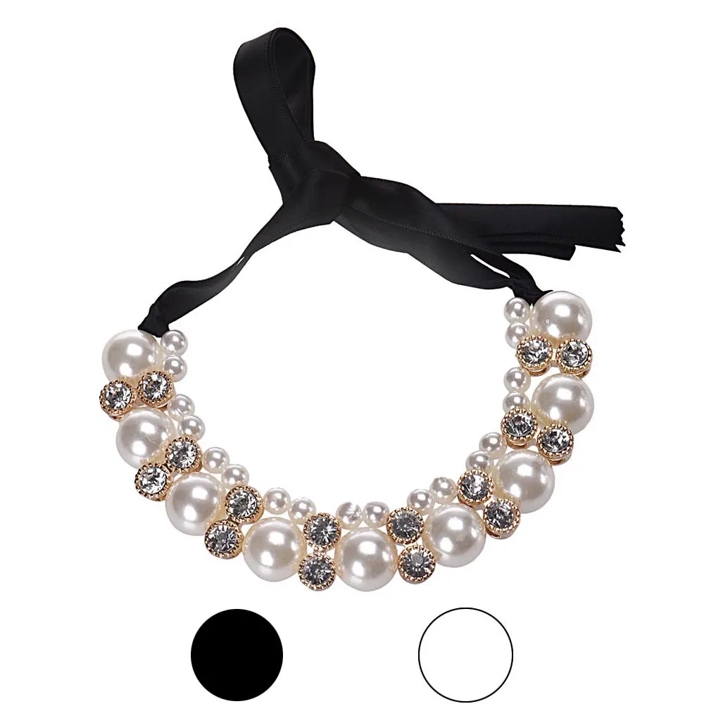 

Fashion 1PC 45cm maxi necklace Women Double Row Adjustable Band Chain Rhinestone Necklace Pearl gift Vintage Jewelry #0621