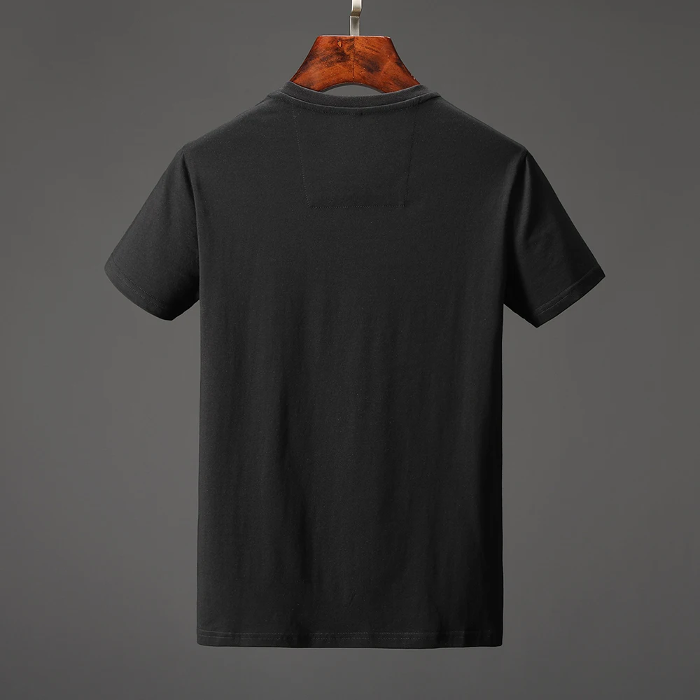 DUYOU, мужские дизайнерские футболки, мужские Модные футболки с коротким рукавом, стразы, оранжевый череп, Мужская футболка, высокое качество, хлопок