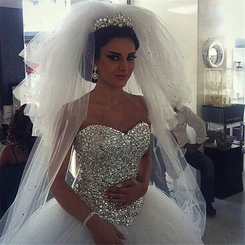 

Vestidos de Noiva 2016 Custom made Ball Gown White Tulle Crystals Princess Wedding Dresses Sexy Romantic Wedding dress 2015