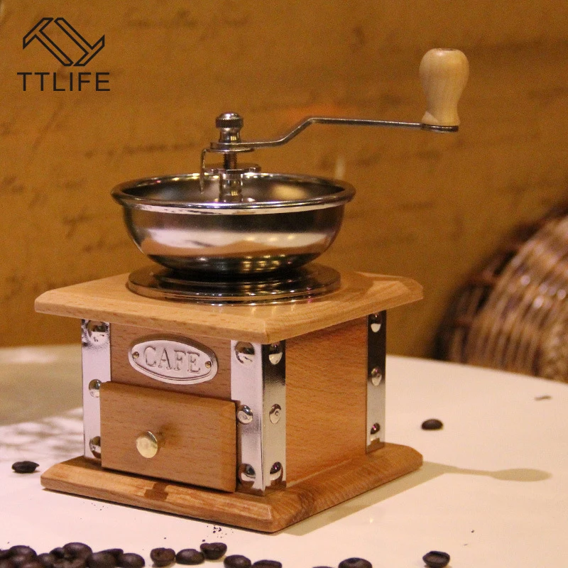 

TTLIFE Retro Wooden Manual Coffee Grinder Stainless Steel Handle Ceramic Core Coffee Spice Mill