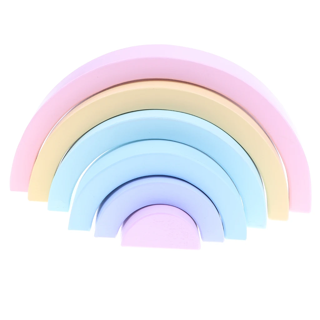 

6Pcs Montessori Wooden Stacking Rings Arch Blocks Game Building Kit Kids Color Shape Sorting Educational Toy