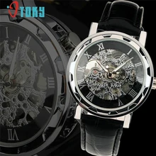 OTOKY orologio sportivo Mens Black Leather Black Dial Skeleton Mechanical Sport Wrist Watch #30 Gift 1pc
