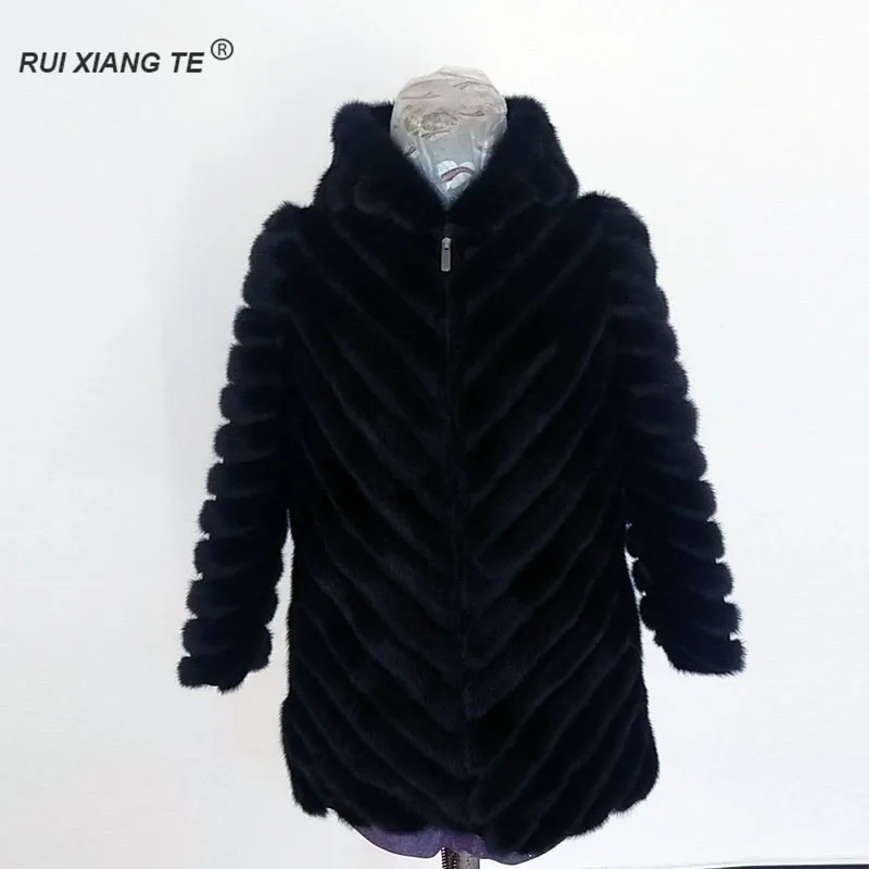 

Women real fur coat mink fur coat with hood natural mink fur long sleeves jacket small piece of mink fur short coat RuiXiangeTe