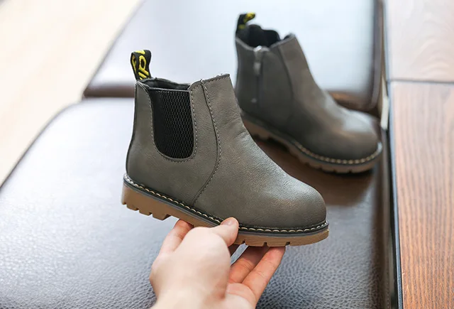 2019 New Autumn Children Shoes PU Leather Waterproof Leather Boots Warm Kids Snow Boots Girls Boys Rubber Boots Fashion Sneakers 31 30