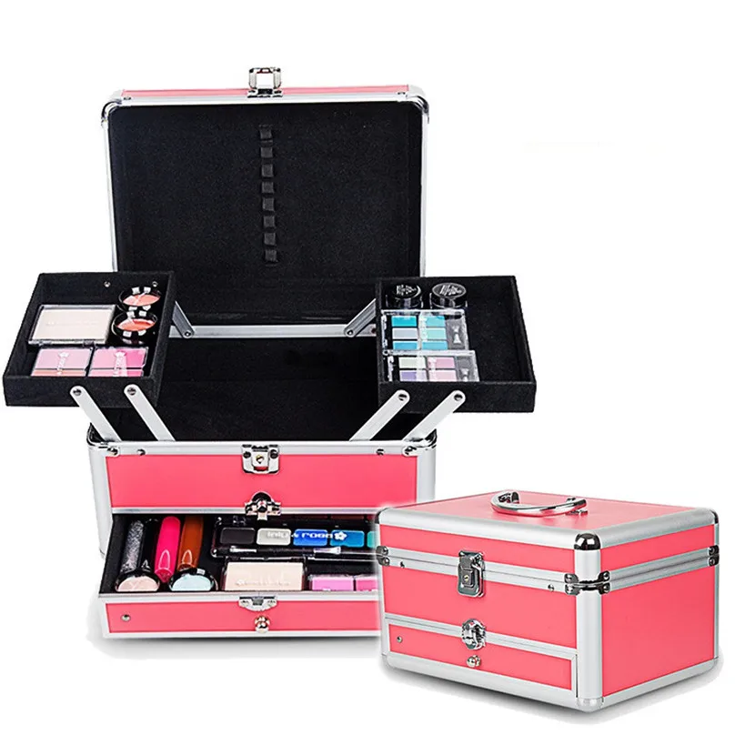 

2018 Hot professional Aluminium PVC Nail toolbox Make up Box Case Beauty Case Cosmetic Bag Multi Tiers Lockable Jewelry Box gift