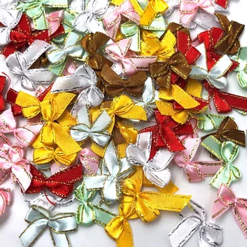 

50pcs Mini Satin Ribbon Flowers w/gold Bows Gift Craft Wedding Decoration