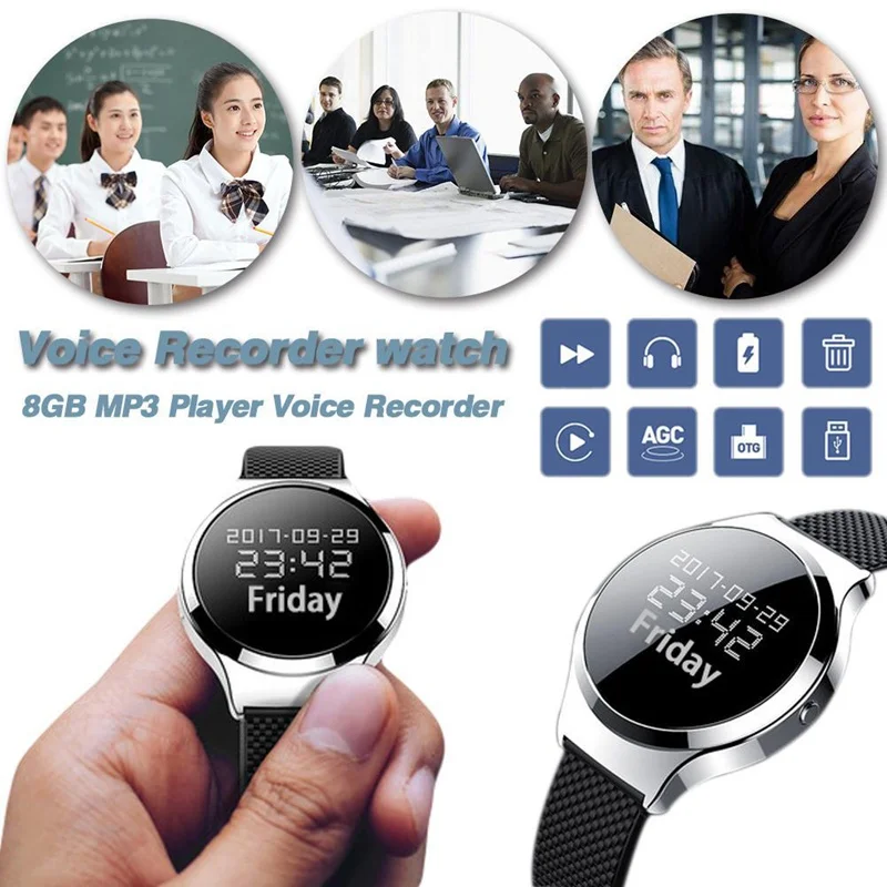 16 Гб Профессиональный портативный браслет Голосовая активация USB ручка цифровой Аудио Диктофон Браслет MP3 плеер для лекции