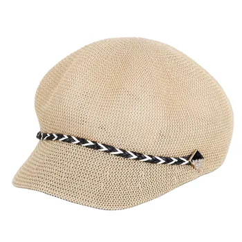 

Women's Summer Grass Yarn Octagonal Hat with Flower metal buckle Nylon strap Rope Visor Sunscreen Straw Mesh Beach Cap Vintage