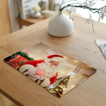 

Santa Claus Printed Table Napkins Linen Snowflake Starry Little Girl Pattern Family Kitchen Decor Tableware Fashion Tablecloth