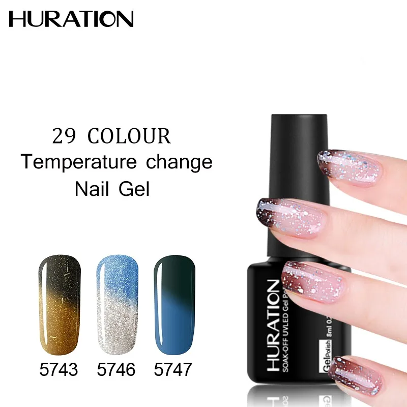 Huration Professional 29 Color Lucky 8ML Gel Design Temperature Changing UV LED Varnish Long Lasting Soak Change Nail Polish | Красота и
