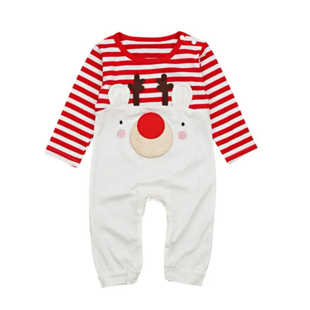 

Christmas Baby Boys Girls Children Clothing Newborn Kids Rompers Long Sleeve Striped Pajamas Sleepwear Romper Cotton Clothing