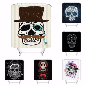 

Custom Flower Skull Bathroom Acceptable Shower Curtain Polyester Fabric Bathroom Curtain #180320-01-139