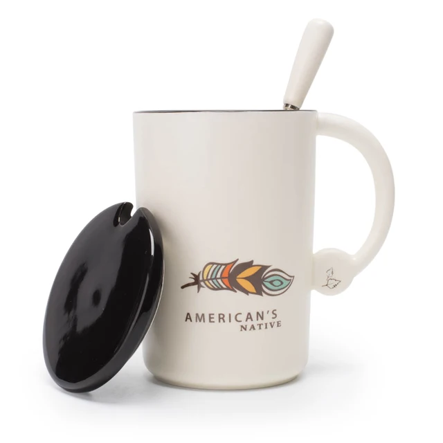 Simple glass ceramic mug with cover the individual large capacity