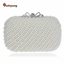 Kostenloser Versand Retro Perlen Tageskupplungen Mode Elegant Perle Handtasche Hochzeit Abendtasche Mit Bogen Schnalle 2 Farben
