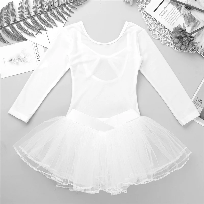 IIXPIN/балетное платье-пачка с юбкой-трико для девочек; одежда с длинными рукавами и бантом на спине для балета, танцев, гимнастики, трико с сетчатой юбкой
