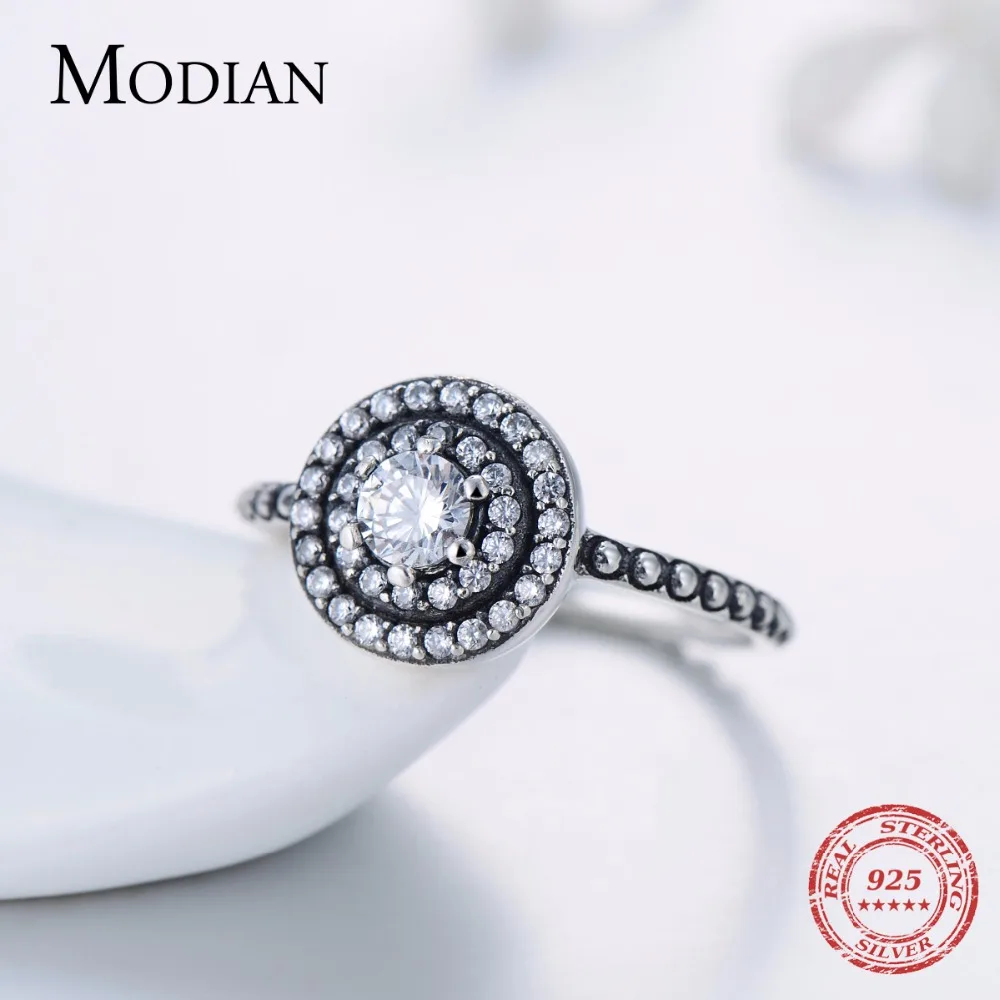Modian, новинка, Instagram, однотонное 925 пробы Серебряное кольцо, сверкающие винтажные кольца с кубическим цирконием, ювелирные изделия для женщин, рождественский подарок