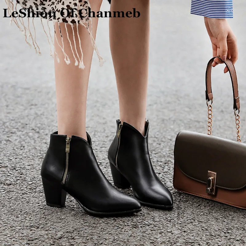 luxury runway shoes women's ankle boots PU leather western cowgirl boots ladies Chelsea boots plus size 33-46 zipper all season