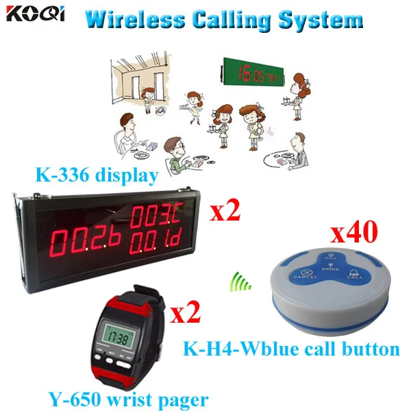 

Wireless Calling System Hot Sell Food Service Button Pager Equipment For Restaurant (2 display 2 wrist watch 40 call button)