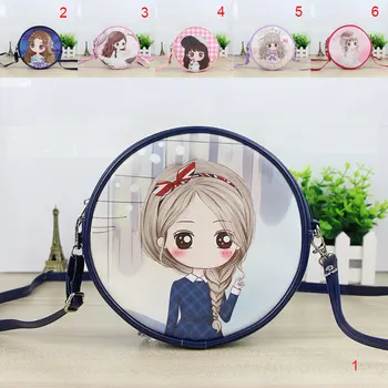 

New Arrival Women Cartoon Sweet Girl Printing Shoulder Bag PU Leather Zipper Round Handbags Lady Casual Messenger Bags