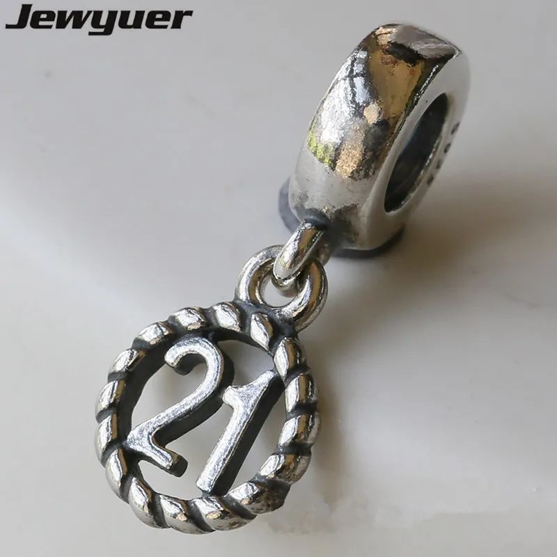 

925 sterling Silver Charms 21th birthday pendant charm Fit beads Bracelets Snake Chain necklace DIY fine Memnon jewelry DA0909