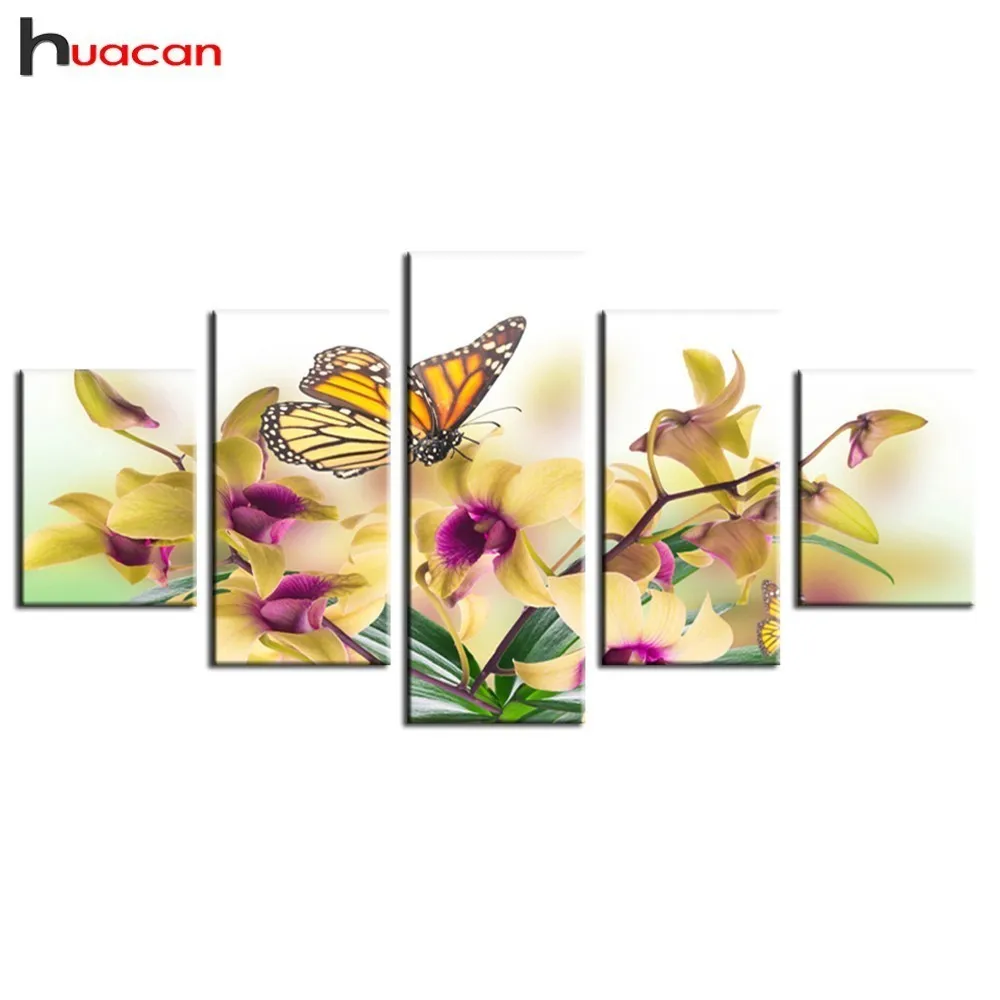 

HUACAN DIY Diamond Painting Butterfly Full Square Diamond Mosaic Flowers Multi-picture Combination 5pcs Home Decoration