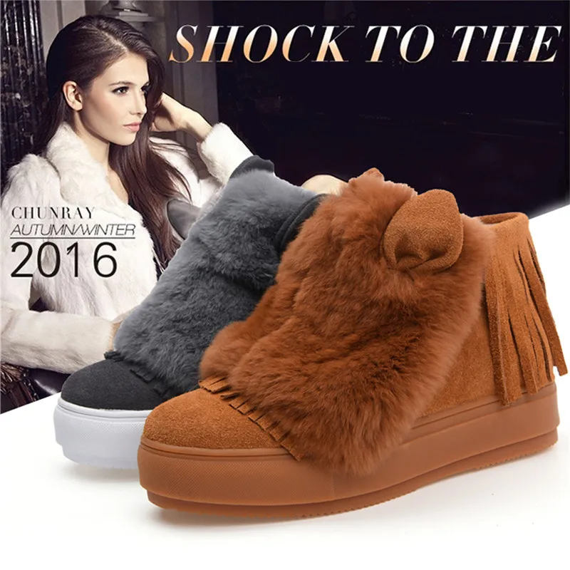 

Hot 2017 Suede Leather Women Luxury designer Boots Lovely Platform Winter Snow Boots Warm Plush Booties Shoes Ladies Fur Boots
