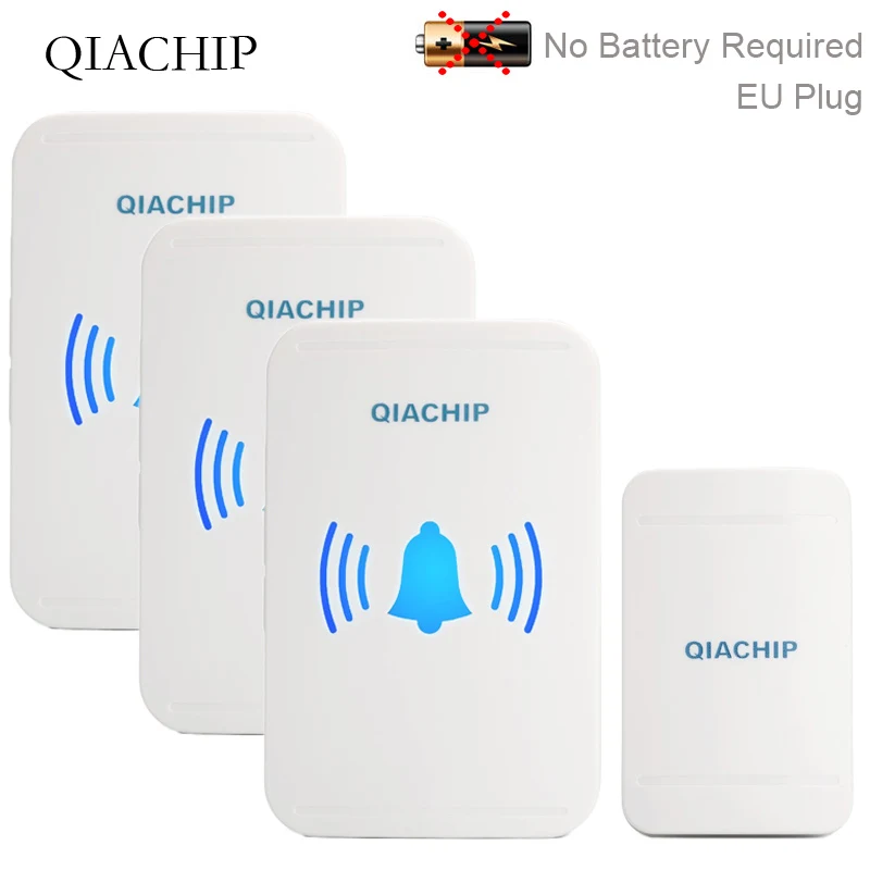

QIACHIP Wireless Door Bell Waterproof Self Powered With No battery EU Plug Smart DoorBell 1 Button 3 Receiver Ring Doorbell