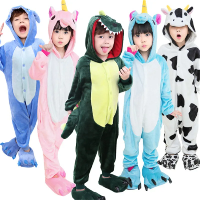 

Kids Winter Animal Pyjamas Boy Girls Plus Size Sleepwear Female Fluffy Fleece Pajamas Sets Sleep Lounge Hooded Without shoes