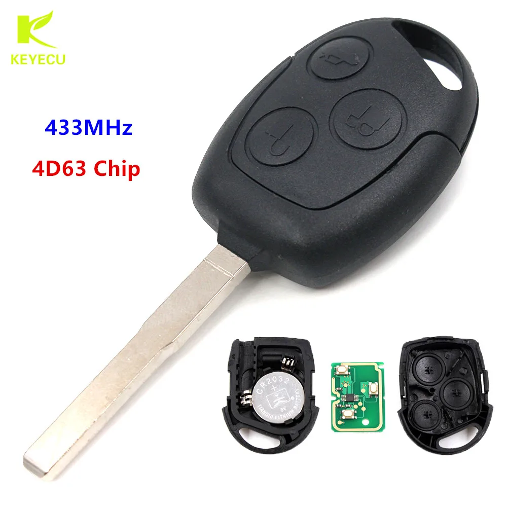 KEYECU замена 3 кнопки дистанционного ключа Fob 433 МГц 4D63 для Ford Mondeo Focus 2005 2006 2007 + Uncut HU101