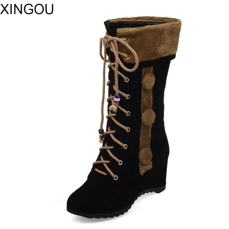 

Scrub Plush Boots Women Height Increasing 5cm Knee-high Slip-resistant Boots Female Cotton-padded Shoes Warm boots long 24cm
