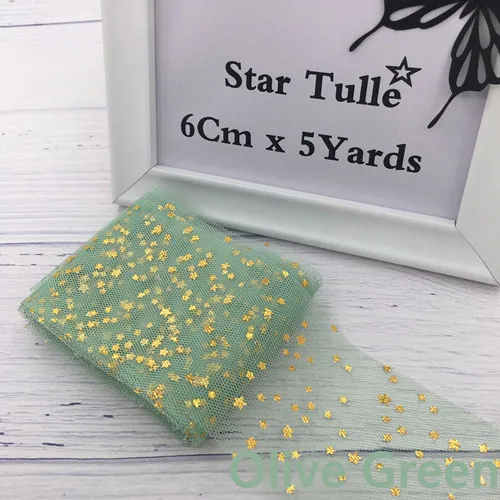 Olive Green 6 см 5 ярдов ЗВЕЗДА Тюль конфетти блесток Лента мягкая сетка тюль рулон выпечки торт Топпер DIY ремесла принадлежности для шитья товары - Цвет: Olive Green