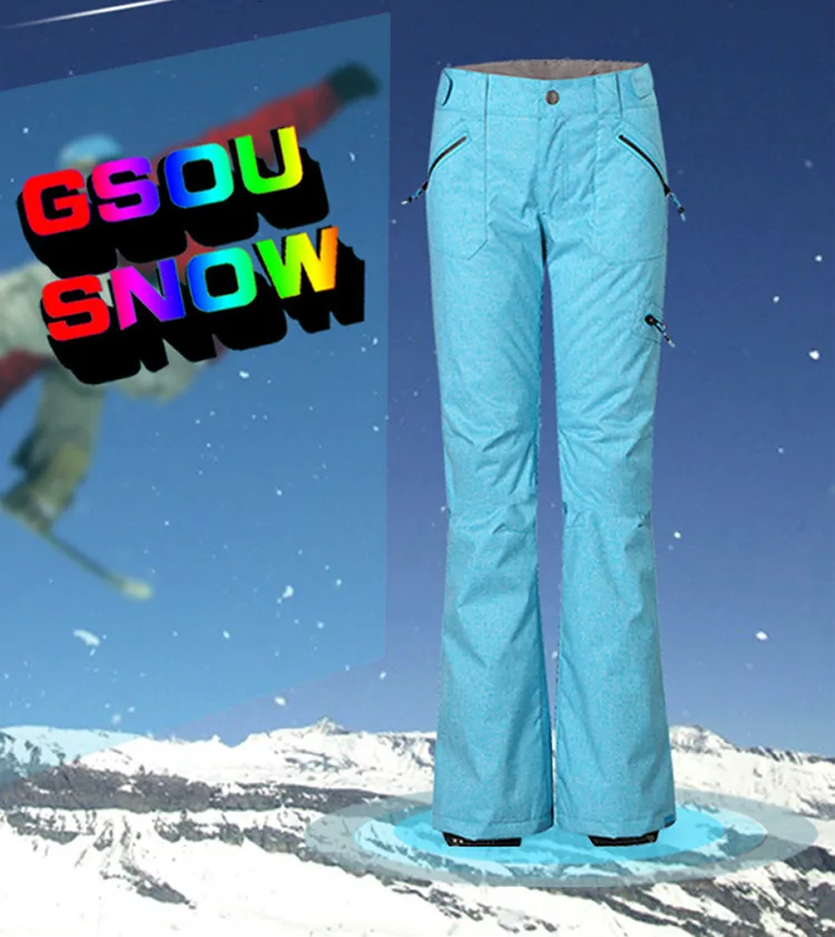 GSOU снег из натуральной кожи дамские уличные лыжные Штаны однодисковое двойной пластины теплый и ветрозащитный Непромокаемые штаны 1420