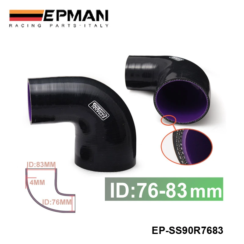 76mm to 83mm Reinforced Silicone 90 Degree Reducer Elbow Hose ID 3/" to 3.25/"
