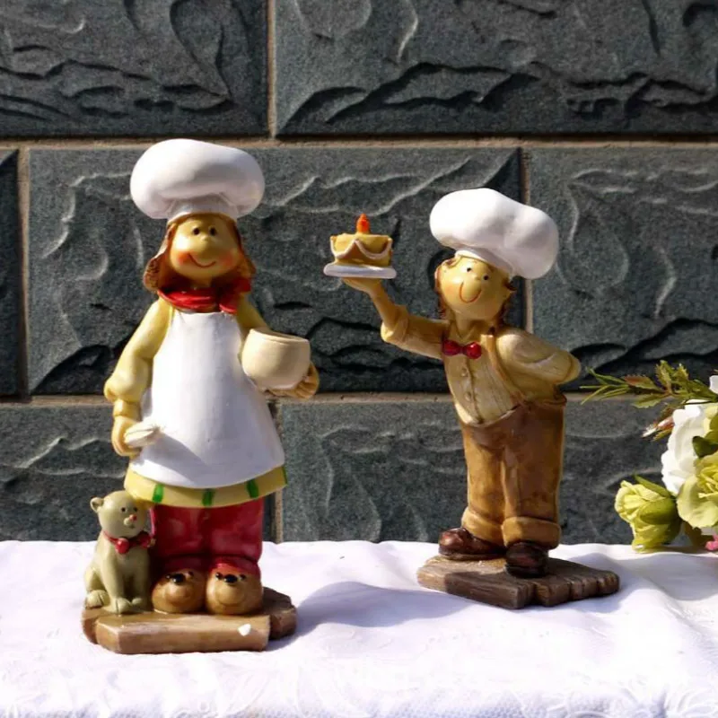 

2 Pieces/set Chef Figurines Home decor Ornament Resin Crafts Restaurant Kitchen Decorative ElimElim