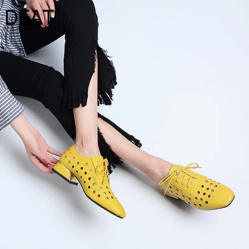 

[DEAT] 2019 Hollow Out Sqaure Toe Cross Bandage Pu Leather New Spring Summer Single High Heels Shoes Women Fashion Tide 10SJ339