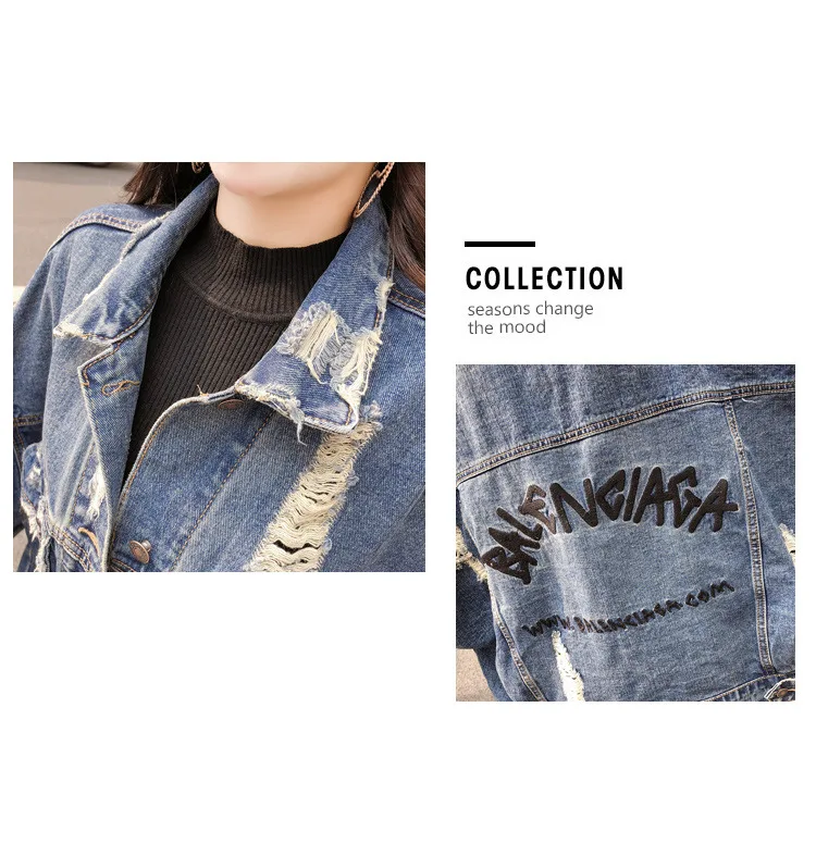 New Oversize Jeans Jacket Women Autumn Streetwear Loose Patch Designs Denim Jacket Coat Long Sleeve Female Ladies Outwear