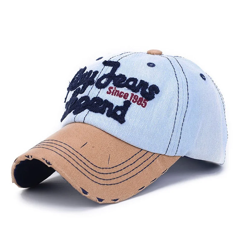 Primavera Verano Gorra de béisbol Mens Snapback viejo vaquero sombreros moda bordado cartas sombrero de béisbol de las mujeres Gorra de Baseball