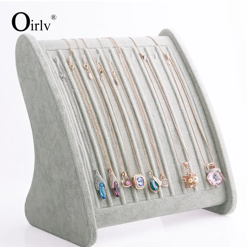 

Oirlv free shipping gray ice velvet beige jewelry display stand shelf necklace pendant velvet material for jewelry counter show