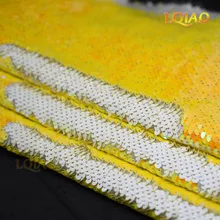 Новейшая 1 ярд желто-белая ткань с обратимой блестки вышитые батик Блестки Ткань для платьев/сумок/инструменты для шитья "сделай сама"