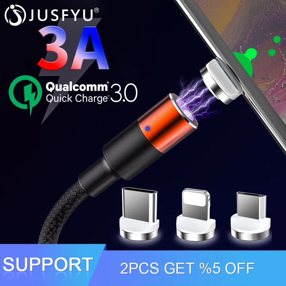

3A Magnetic Charge Cable Micro USB Cable For iPhone XR XS Max X Magnet Charger USB C Type C Cable LED Fast Charging Wire Cord